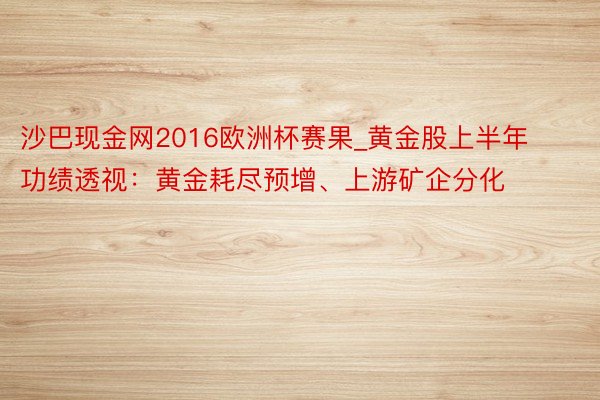 沙巴现金网2016欧洲杯赛果_黄金股上半年功绩透视：黄金耗尽预增、上游矿企分化