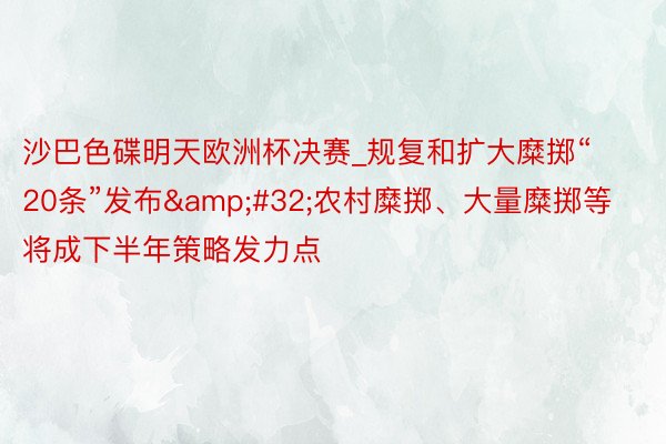 沙巴色碟明天欧洲杯决赛_规复和扩大糜掷“20条”发布&#32;农村糜掷、大量糜掷等将成下半年策略发力点