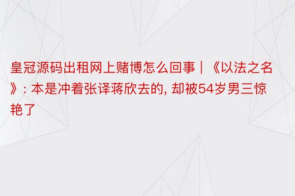 皇冠源码出租网上赌博怎么回事 | 《以法之名》: 本是冲着张译蒋欣去的， 却被54岁男三惊艳了