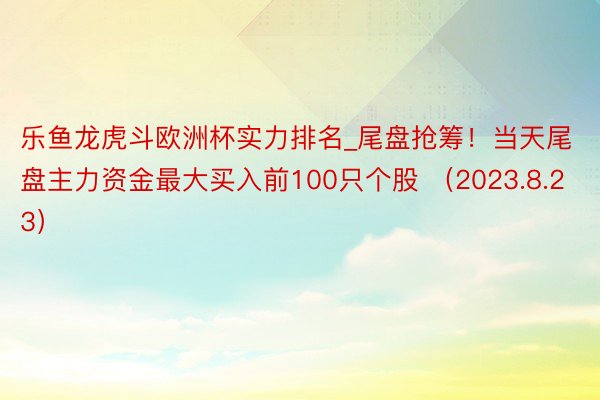 乐鱼龙虎斗欧洲杯实力排名_尾盘抢筹！当天尾盘主力资金最大买入前100只个股 （2023.8.23）