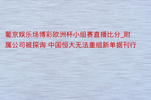 葡京娱乐场博彩欧洲杯小组赛直播比分_附属公司被探询 中国恒大无法重组新单据刊行